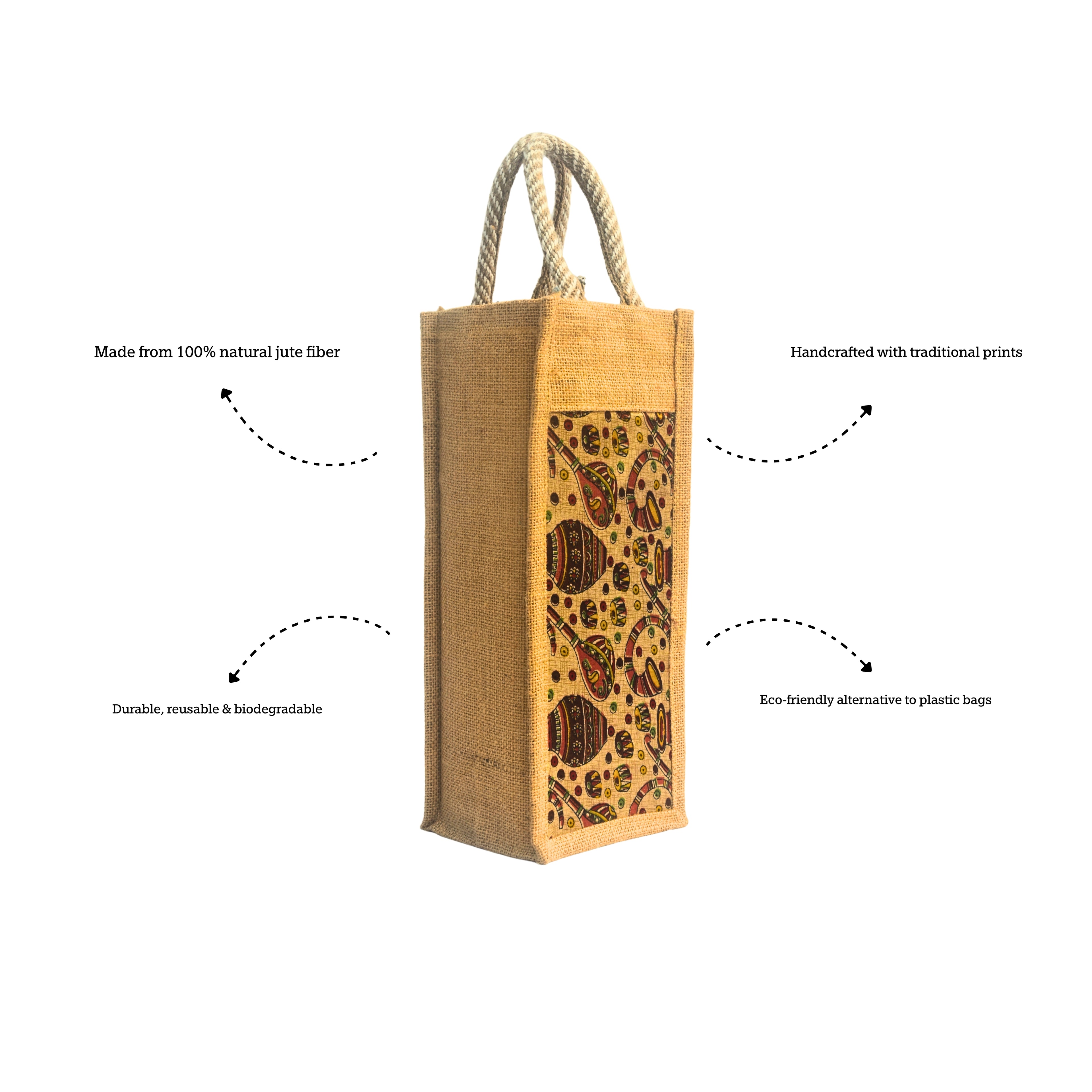 Mehfil | Printed Bottle Carrier Jute Bag