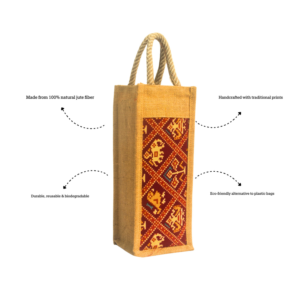 Patola | Printed Bottle Carrier Jute Bag