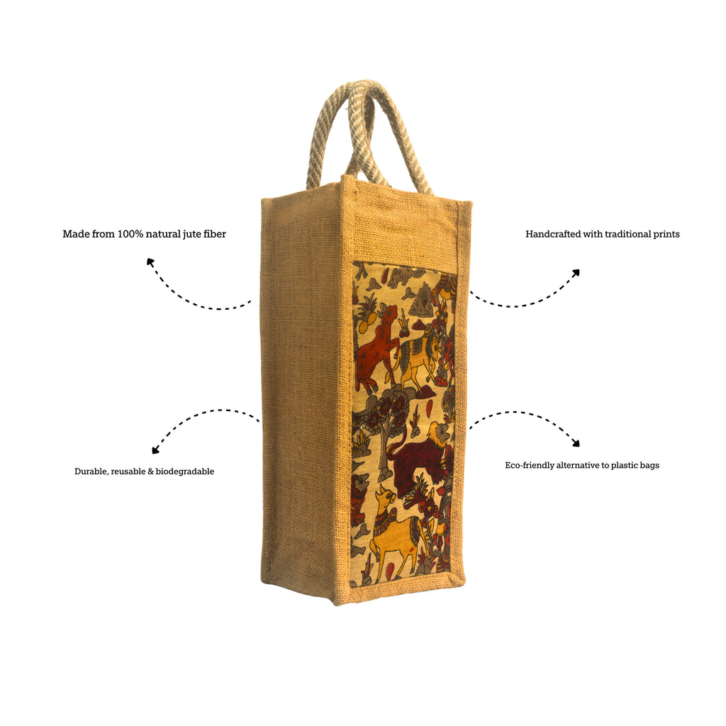 Jungle |  Printed Bottle Carrier Jute Bag