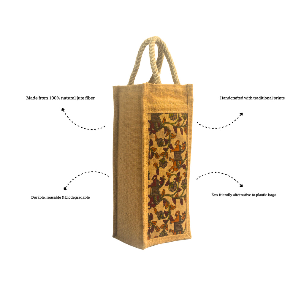 Kasturi | Printed Bottle Carrier Jute Bag