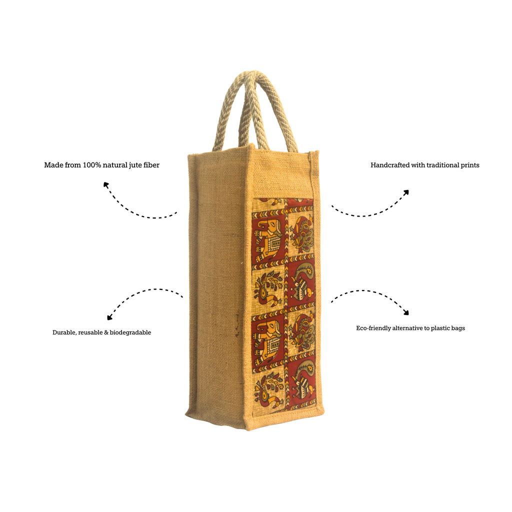 Madhubani | Printed Bottle Carrier Jute Bag