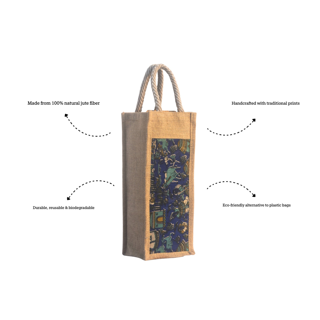 Kritikam | Printed Bottle Carrier Jute Bag