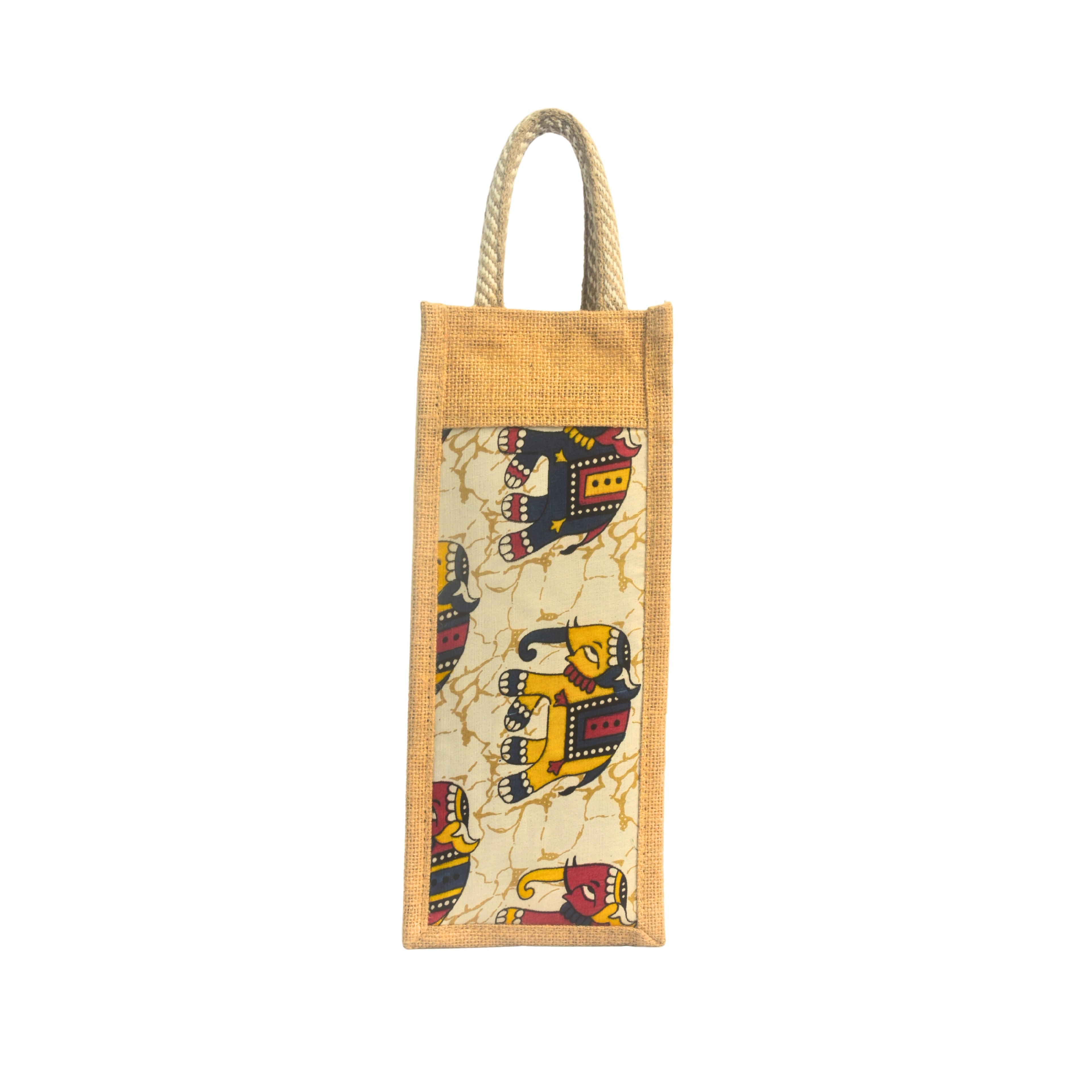 Gajgamini | Printed Bottle Carrier Jute Bag