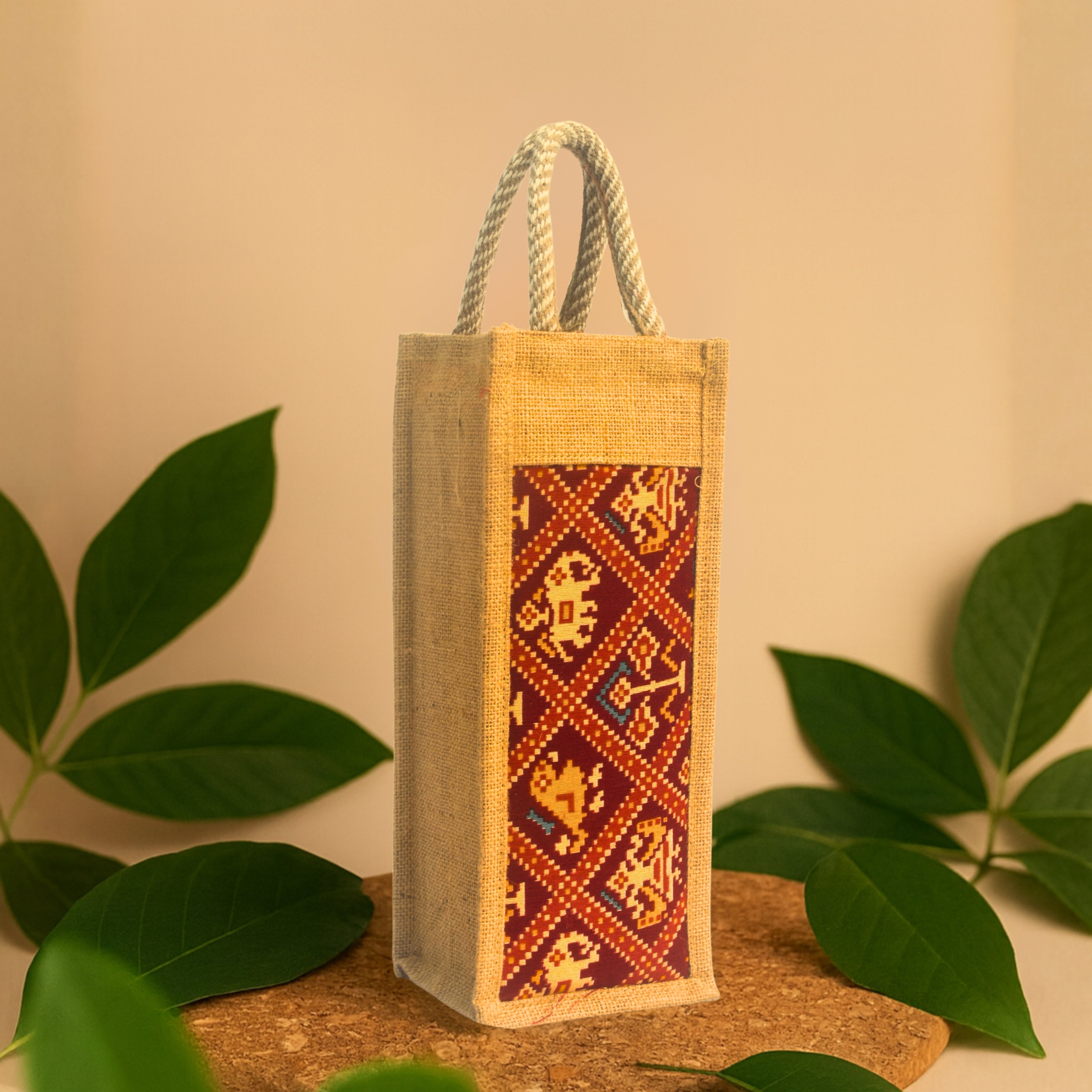 Patola | Printed Bottle Carrier Jute Bag
