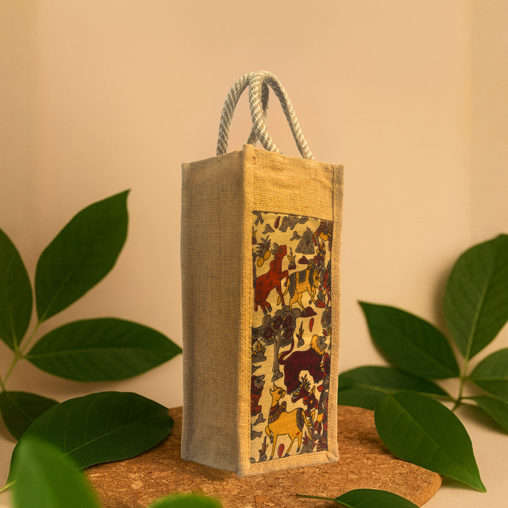 Jungle |  Printed Bottle Carrier Jute Bag