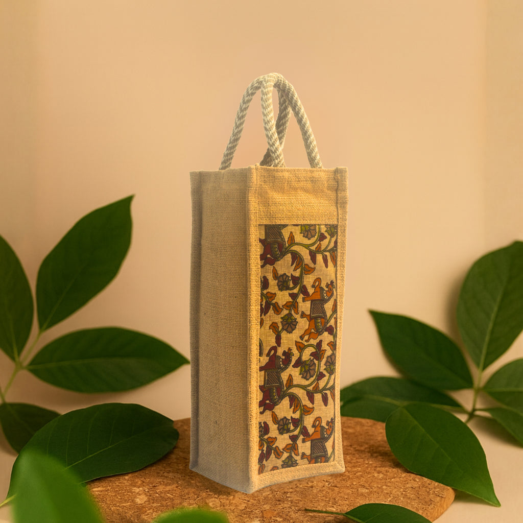 Kasturi | Printed Bottle Carrier Jute Bag