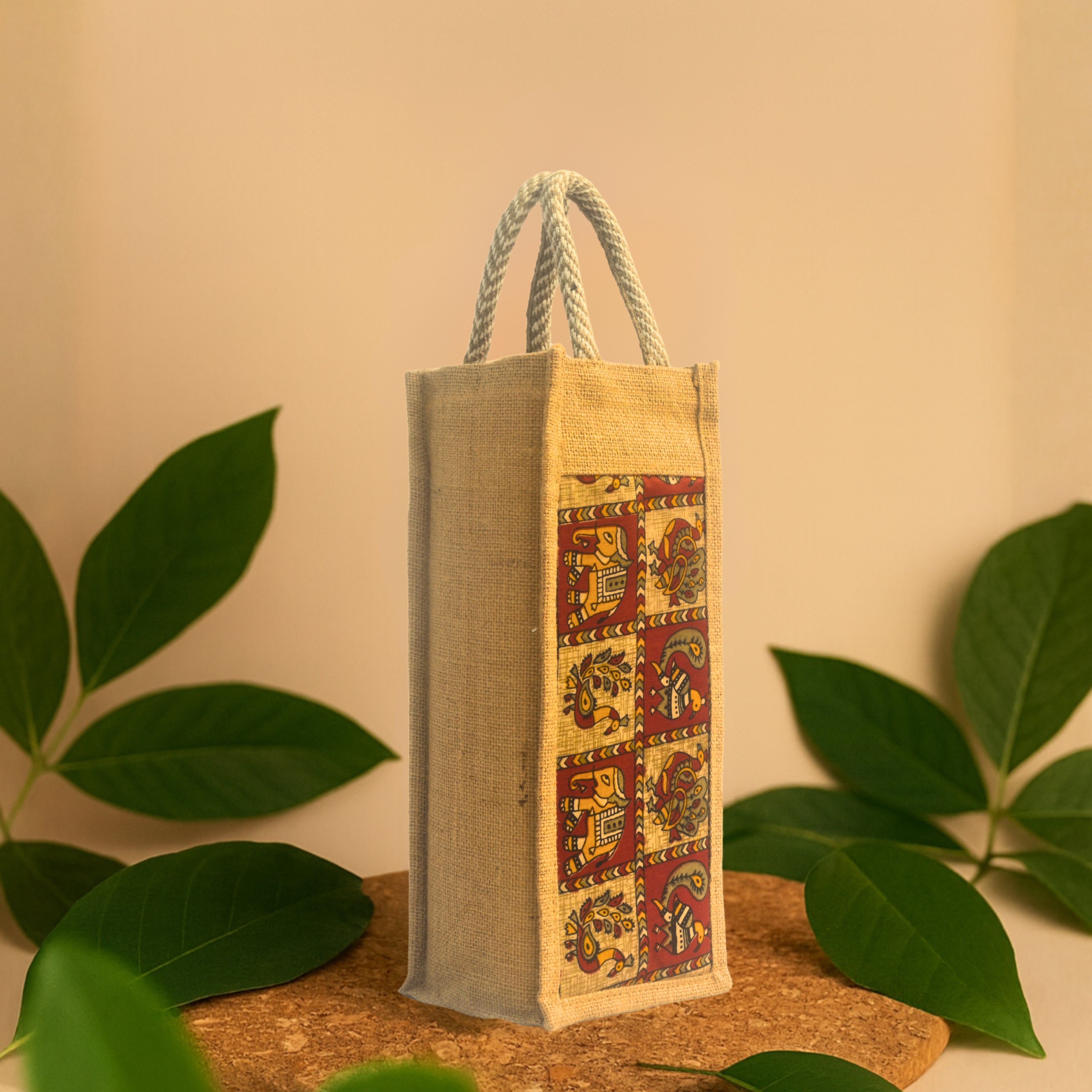 Madhubani | Printed Bottle Carrier Jute Bag